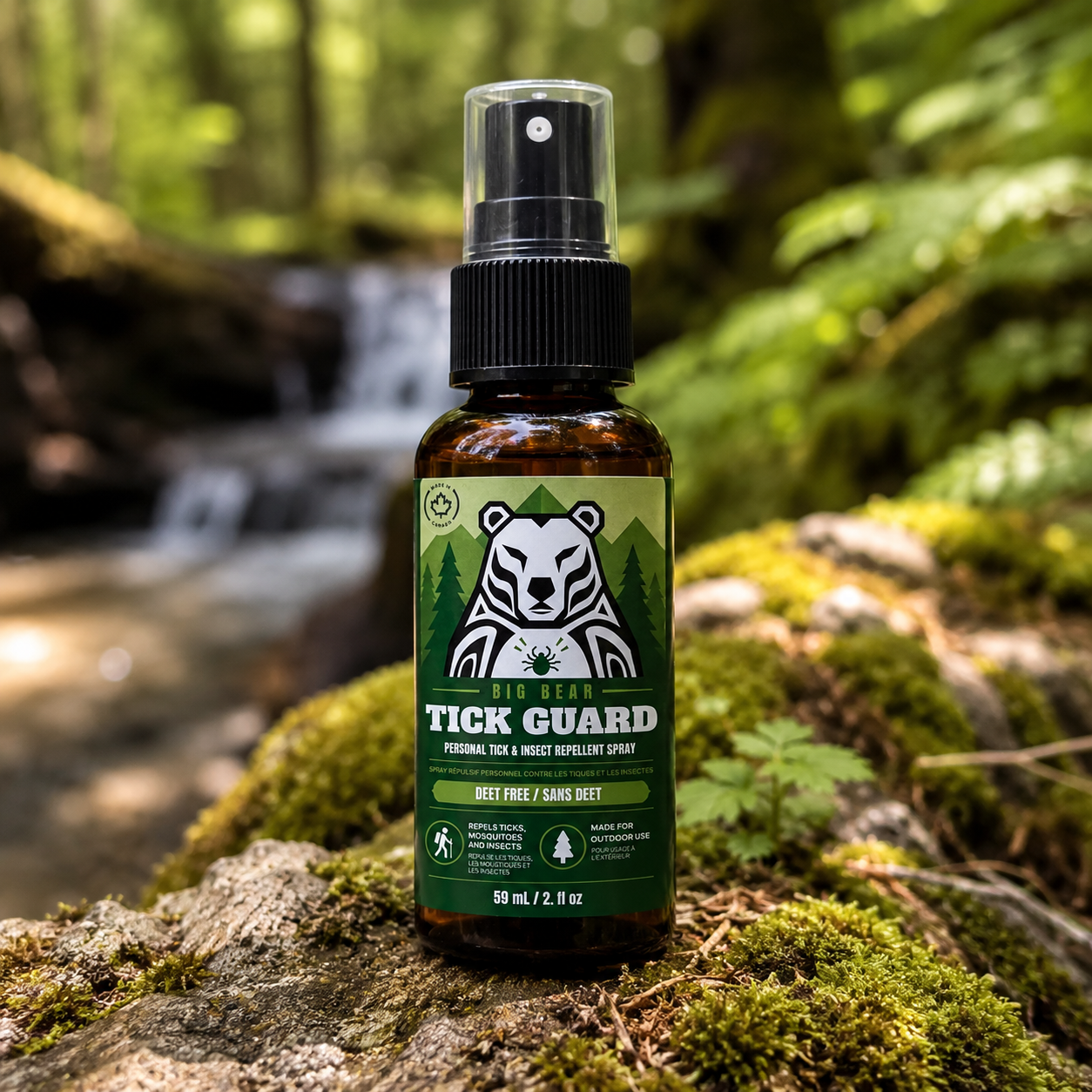 Big Bear Tick Guard Travel Size Spray – DEET Free Oil of Lemon Eucalyptus Insect Repellent – 2 oz / 59 mL